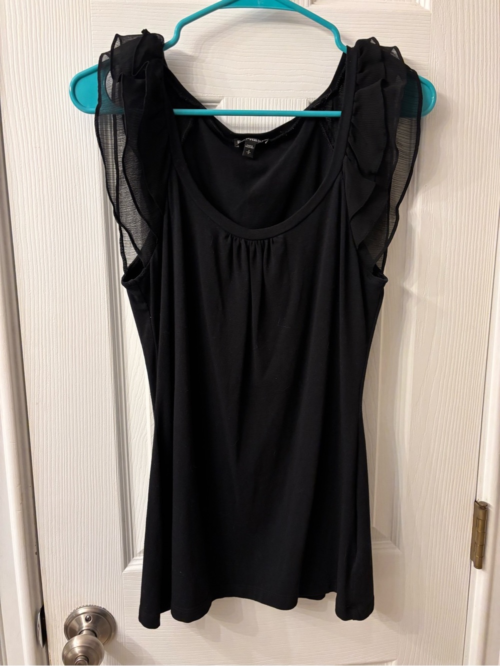 Express Black Ruffle-Sleeve Scoop Neck Tank